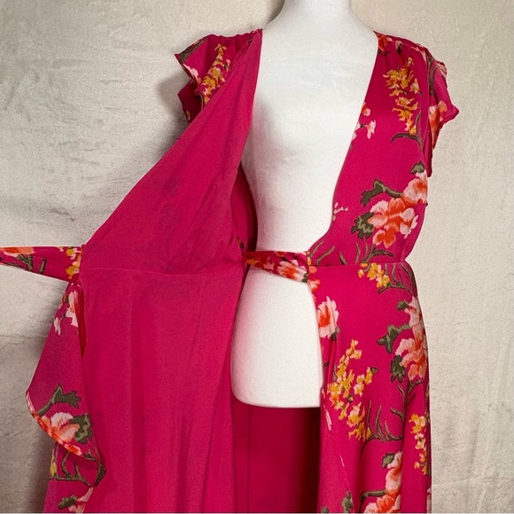 Ava & Aiden Flowy Fucia Wrap Dress V Neck Maxi Ruffle Party Cruise Wedding Small - Picture 9 of 12